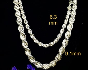 Rope Chain Necklace, 925 Sterling Silver Rope Chain, long heavy silver chain Necklace, Rope Chain For Men/Women, Italian Chain For father.