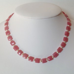 Collar de rodocrosita y perla rosa, collar de gargantilla de plata de ley 925 para mujer, pendiente de piedra de rodocrosita, cuenta de hilo de 16 pulgadas