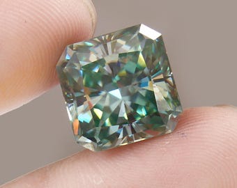 11.15ct. Green Moissanite Gemstone For Wedding Ring/Pendant, 13x13x8.50mm Radiant cut Cushion Big Moissanite Gemstone For Jewelry Making