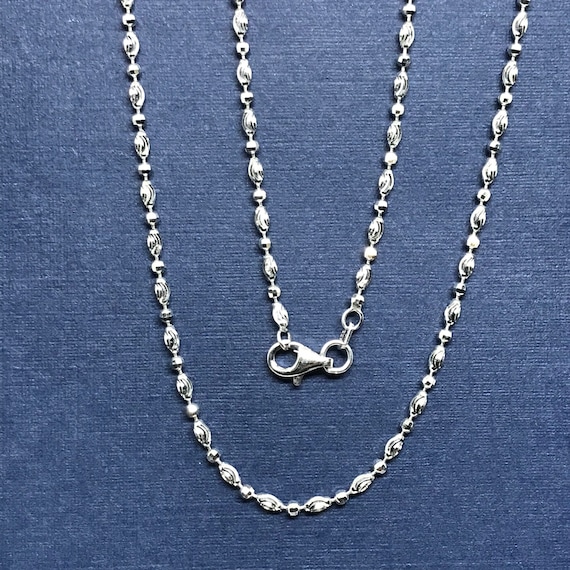 Silver Bead Chain Necklace, Moon Cut 925 Sterling Silver Chain for