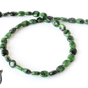 Cuentas de rubí zoisita natural AAA, cuentas de piedras preciosas de rubí bicolor de corte ovalado calibrado de 8 x 10 mm, hebra de 15 pulgadas para fabricación de joyas