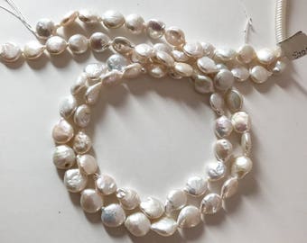 Natural Fresh water Coin Pearl, off white color ,  13 mm appx., 16 inch, fine luster , Beautiful & Creative  ( AZ) )