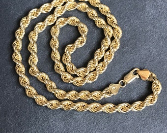 14Kゴールドメッキロープチェーンネックレス：925シルバー、デイリー