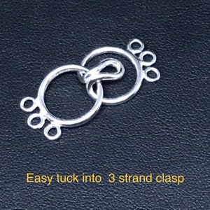 Einfacher Steckverschluss, 925 Sterling Silber 3-Strang-Verbinderverschluss für Halskette / für Schmuckherstellung, Knebelverschluss, Packung mit 2 Paaren (AYS -RH-3)