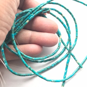 Beautiful Natural Turquoise Beads, Tube/Barrel 2.4mm Green Turquoise December Gemstone For Jewelry Making, 16 Inch Turquoise Bead Strand