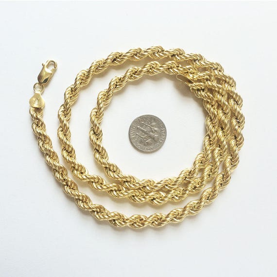 Rope Chain Men, 925 Sterling Silver, 14k Yellow Gold Plated