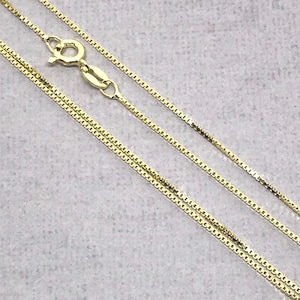 Italian 925 Sterling Gold Plated Silver Box Chain, Necklace 1 mm, 16''to 20"  lengths , Fine Craftmanship, Rich N famous look (BOX-15-GOLD )