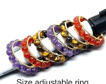 Carnelian -Amethyst- Tiger eye adjustable Ring  For Women, Orange, purple and yellow tiger eye  Ring, Multi Color, fit to all, adjustable.