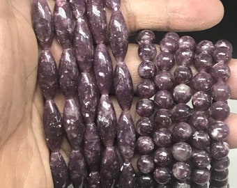 100 % äkta lepidolitpärlor, 8 mm rund lepidolitpärlsträng för halsband, 21 x 8 mm lös lila ädelstenspärla (# 1345)