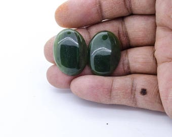 Natural Jade Oval Cab pair, Green, 18 x 14 mm appx.  package of 2 pcs. Best Quality. Creative.