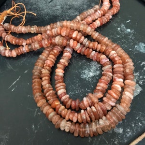 Natural Sunstone Beads, 9X5mm Tumble Sunstone Beaded Necklace, Orange & Brown Sunstone Jewelry, 16 Inch Strand Bead For Jewelry( #1219)