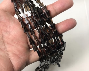 Smokey Quartz Bead, 6x8.5mm Triangle Quartz Smooth Beads, 15 Inch Strand Quartz Bead Necklace, April Birthstone Jewelry ( #1248 )