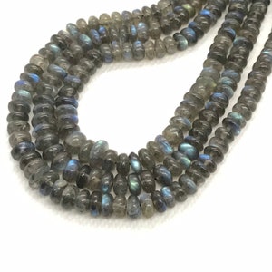 Natural Labradorite Rondelle Bead Strand, Rainbow Flash, 18 inch