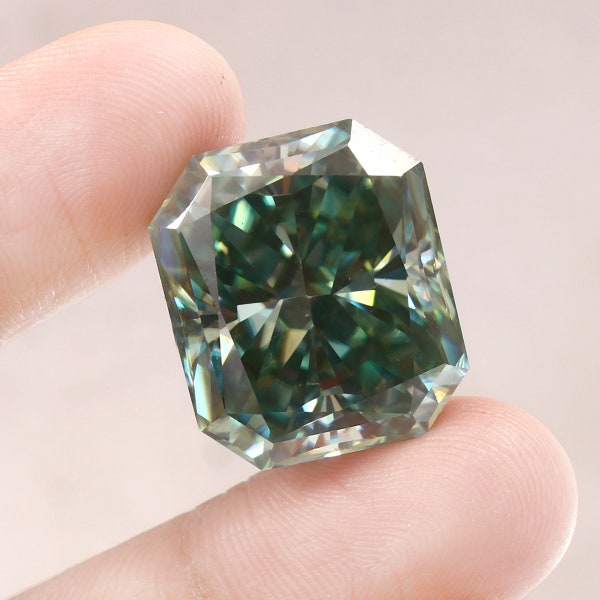 Green Moissanite, Radiant cut Moissanite Gemstone For Pendant/Jewelry Making,21x18mm 38.40ct Loose big moissanite stone, April Birthstone