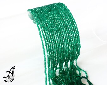 Green Onyx Faceted Israeli Roundale 3.5-4mm,AAA quality,Fine cut cut full 14 inch strand