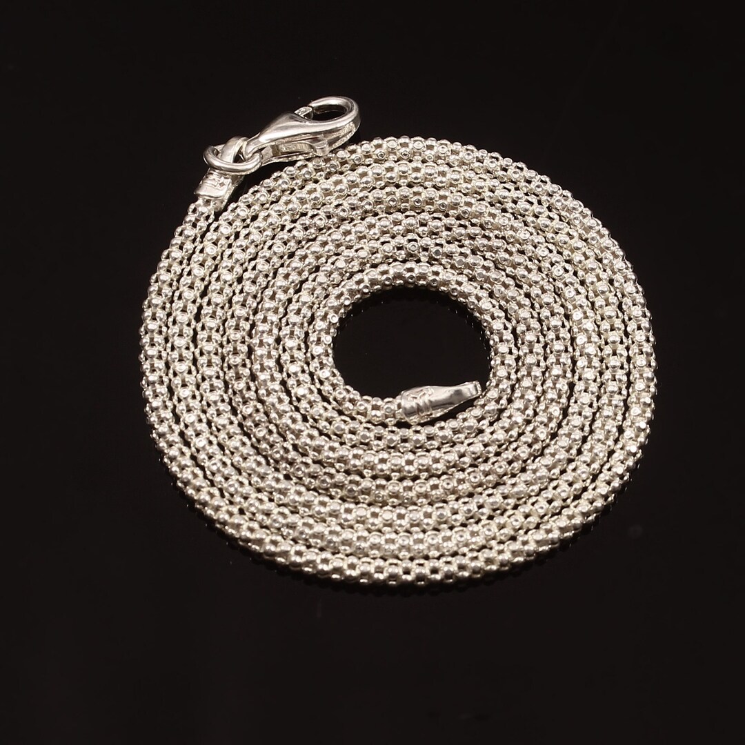 thumbnail image 2 of Real 925 Sterling Silver Popcorn Mesh Chain Necklace – Made In Italy (Multiple Lengths) 2 of 3