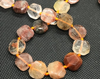Multi Color Rutilated Quartz Bead, 15X15MM Natural Rutilated Quartz Necklace, Fancy Cut Gemstone Bead, Gift For Women, #1388