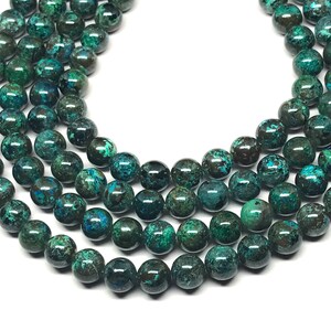 Natural Chrysocolla Cabochons Beads,8mm & 10mm Round Blue Green Chrysocolla Beaded Necklace,Smooth Beads For Necklace/Jewelry making (#1382)