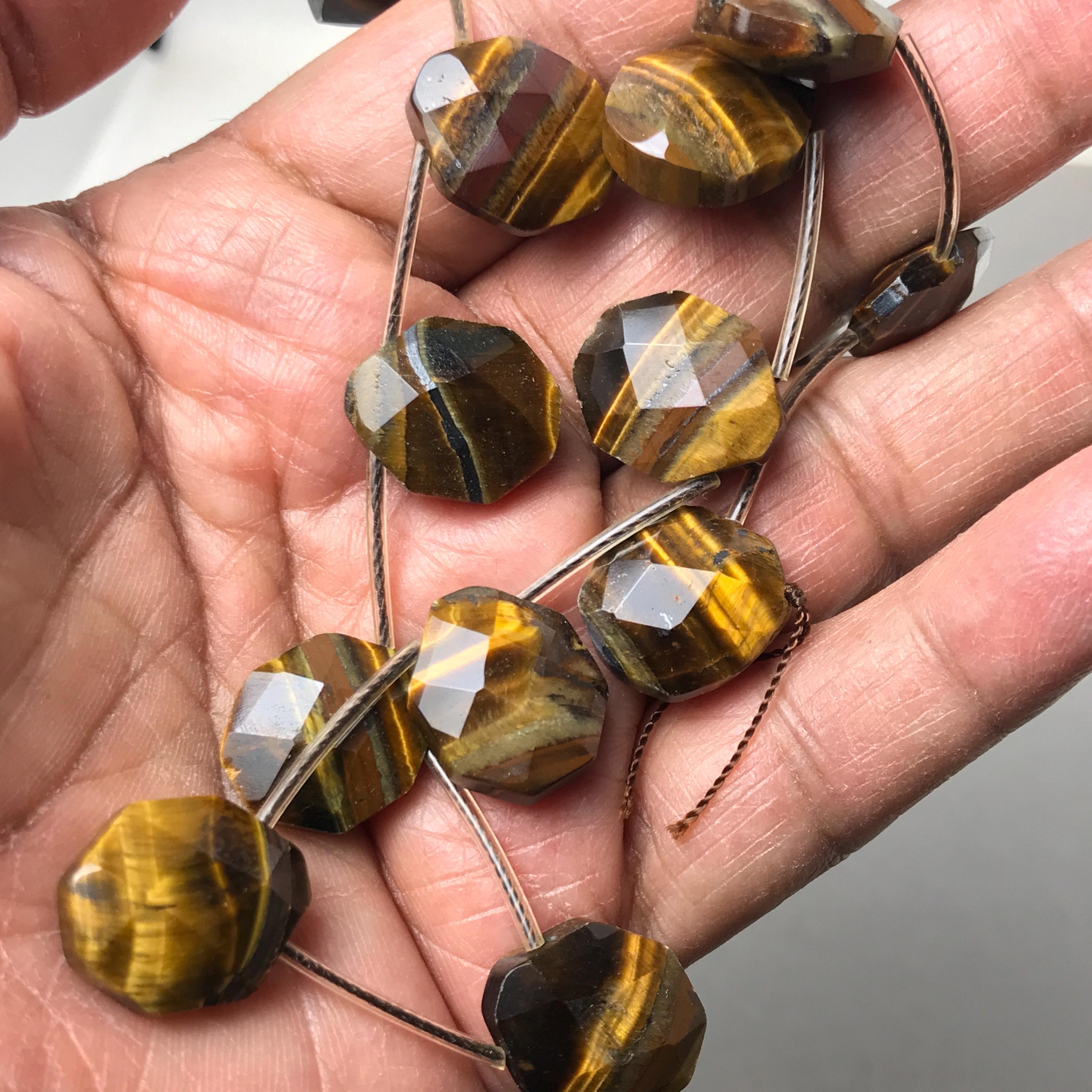 14 x 17 mm タイガーアイ ビーズ ネックレス、ブラック イエロー 