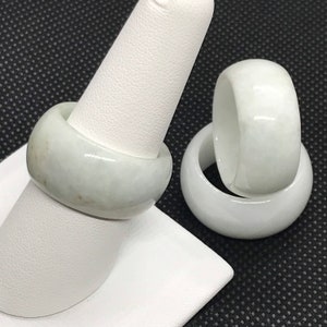 Natürliche Jadeit Jade, weiße Jade - Edelstein-Ring, 12 mm breit, Ringgröße 9-10-10.5 (JB-107)
