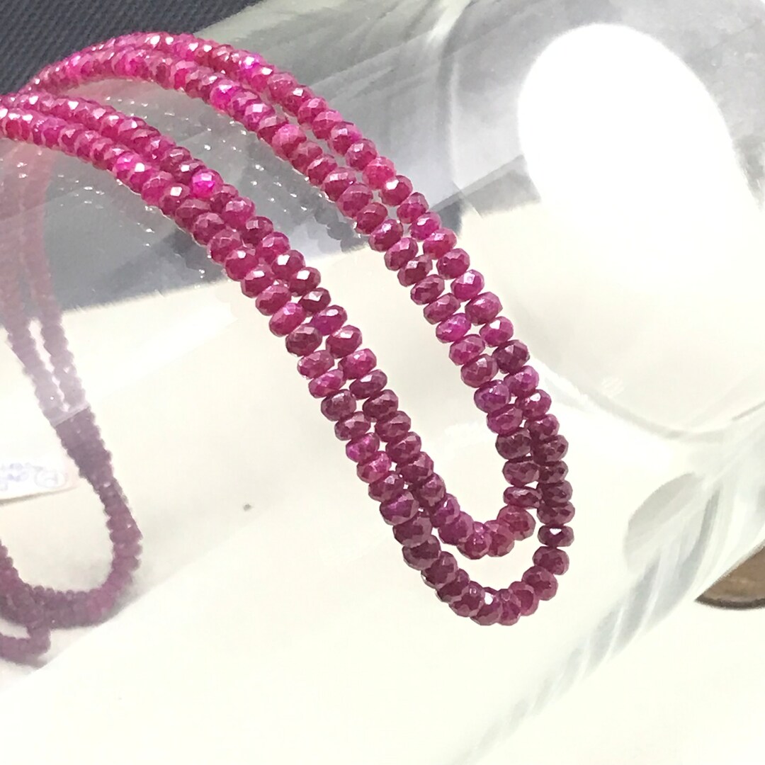 Ruby Beads, Two Strand Bead Necklace for Woman, 2.7MM to 3.7MM Round
