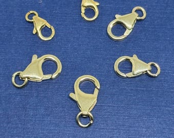 Cierre de langosta chapado en oro de 14 k, cierres de oro para llaveros, plata de ley 925, cierre de langosta de oro de 12 mm (paquete de 5 piezas) AYS-PCGF-1-2-3