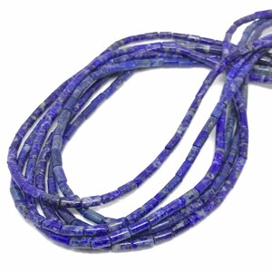 Perles de lapis-lazuli naturel, tube de 3 x 6 mm, collier de pierres précieuses lisses en lapis-lazuli bleu, tube de 3 x 6 mm, pierre bleue lâche de qualité supérieure 16 pouces (1066)