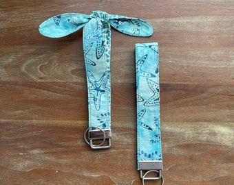 Blue Beachy Keychain Wristlet Nautical Key Fob Starfish Gift Sweet 16 Beachy Gift Costal Key Chain for Women Star Fish Wristlet Costal Gift