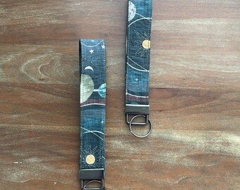 Space Keychain Wristlet Astronomy Lover Key Fob Solar System Key Chain Planets Space Gift for Women Solar Eclipse Key Fob Dark Grey Wristlet