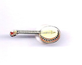 Vintage Banjo Red Frame Hat/Lapel Pin