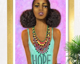 Hope Craze Fine Art Giclee Print from Original Artwork Watercolor Portrait Fashion Illustration African Art