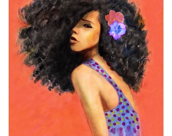 Afro Segen feine Art Giclée-Druck von Original Kunstwerk Aquarell Portrait Fashion Illustration afrikanische Kunst