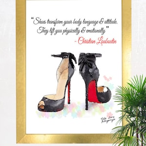 Zwart / rode Louboutin hoge hakken schoenen Fine citaat Art Giclee Print uit originele aquarel Fashion illustratie illustratie