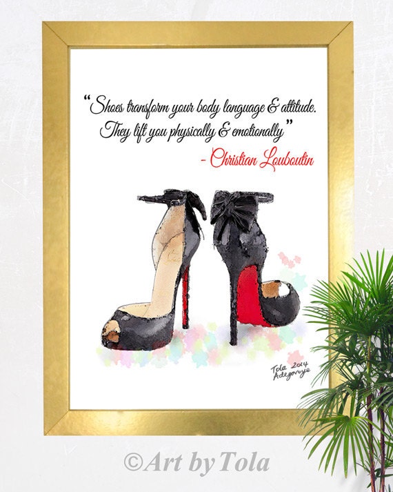 Negro rojo Louboutin zapatos de tacón alto cita bellas artes Giclee  impresión de la ilustración original de la moda de la acuarela