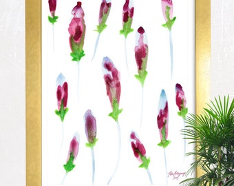 Floating Buds Floral Botanical Abstract Watercolor Fine Art Giclee Print Original Artwork