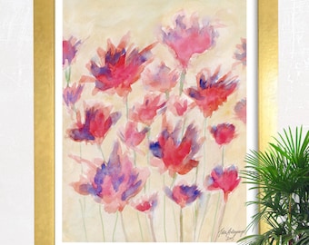 Crimson Haze Floral Abstract Watercolor Fine Art Giclee Print Original Artwork