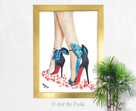 Ti år myndighed alligevel Louboutin Blue Bow High Heels Shoes Fine Art Giclee Print From - Etsy