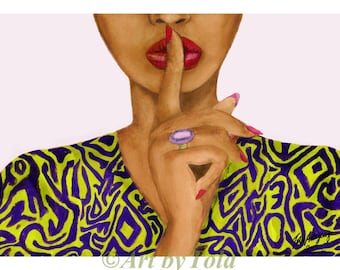 Shhh I'm Having A Style Moment Fine Art Giclee Print from Original Artwork Watercolor Portrait Illustration African Art