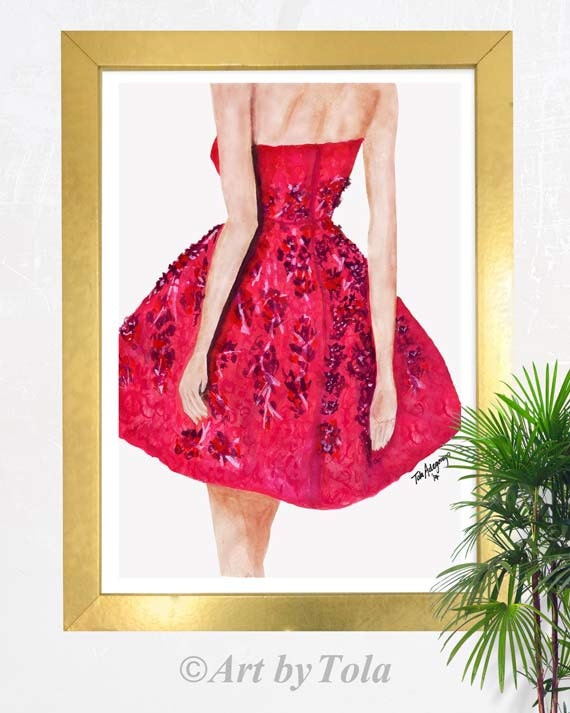 Fleur De Cerisier Robe Fine Art Reproduction Doeuvre Dillustration Mode Aquarelle Originale