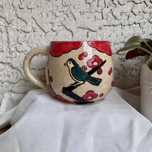 Handmade Korean Hwatu Mug (Plum Blossom), Korean mom dad friend gift, go stop mug,