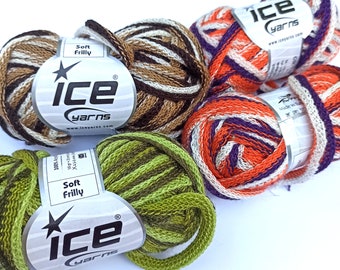 Ice Yarns Soft Frilly Brown, Orange, Green With Tan 50 gramm 25 Meter