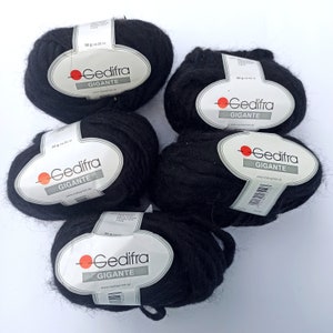 Black yarn, 100% natural wool, Art yarn 50g, Textured thread, Threads for knitting, Thick yarn, Threads for felting, Gedifra Gigante image 8