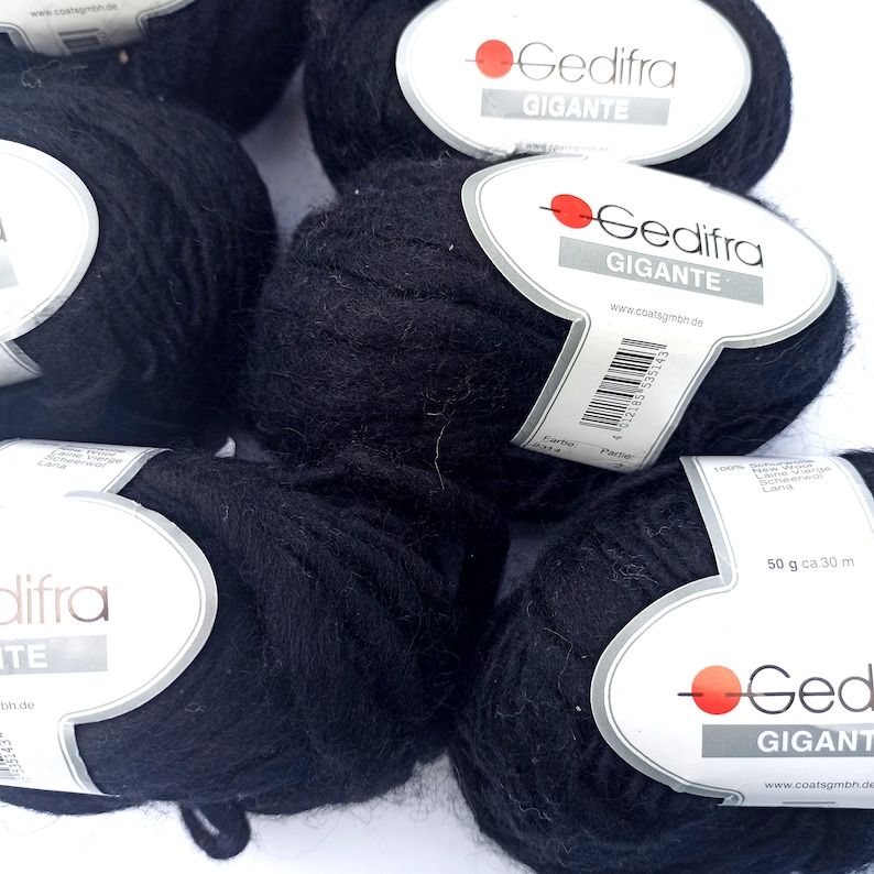 Black yarn, 100% natural wool, Art yarn 50g, Textured thread, Threads for knitting, Thick yarn, Threads for felting, Gedifra Gigante image 4