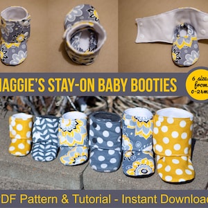 Maggie&#39;s Stay-On Baby Booties Sewing Tutorial Printable PDF Baby Sewing Patterns Download DIY Baby Gift Downloadable Baby Shoes + Projector