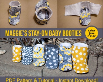 Maggie's Stay-On Baby Booties Sewing Tutorial Printable PDF Baby Sewing Patterns Instant Download DIY Baby Gift Downloadable Boot Baby Shoes