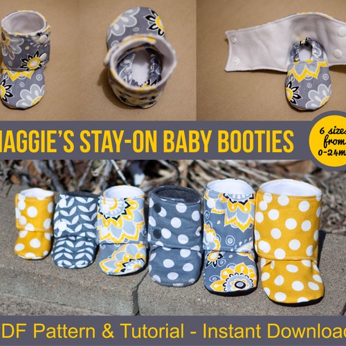 Maggie's Stay-On Baby Booties Tutoriel de couture PDF imprimable Patrons de couture pour bébés Téléchargement instantané DIY Baby Gift Téléchargeable Boot Baby Shoes