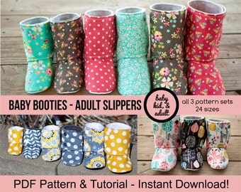 Bootie Pattern Bundle - Baby, Kids, Tween/Adult, and Doll Bootie Sewing Patterns - PDF Instant Download - House Slippers Boots DIY Maggie