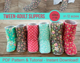 Tween & Adult Slipper Pattern - pdf Sewing Pattern for Men's or Women's Slippers - Boot Pattern - DIY House Slippers - Kid Boots Hygge