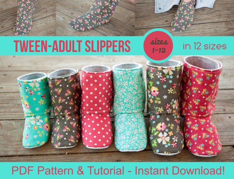 Tween & Adult Slipper Pattern pdf Sewing Pattern for Men's or Women's Slippers Boot Pattern DIY House Slippers Kid Boots Hygge image 1