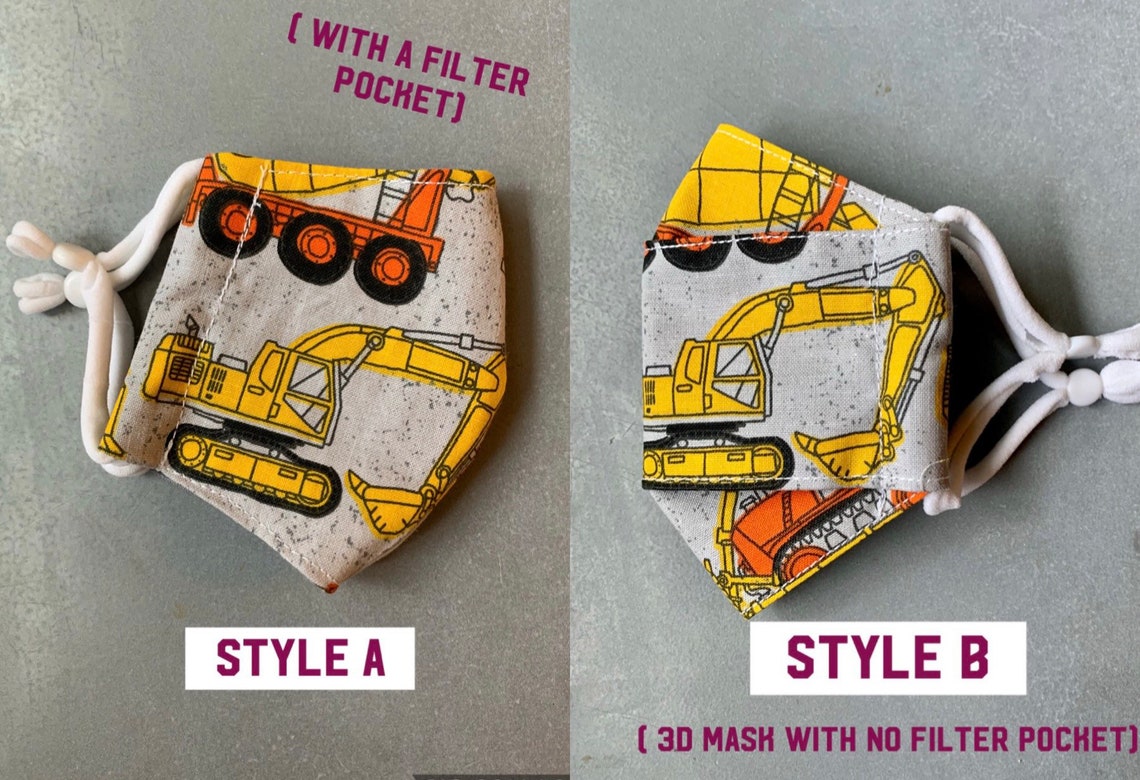 Adjustable Kids Face Mask Construction Cars and Trucks Etsy